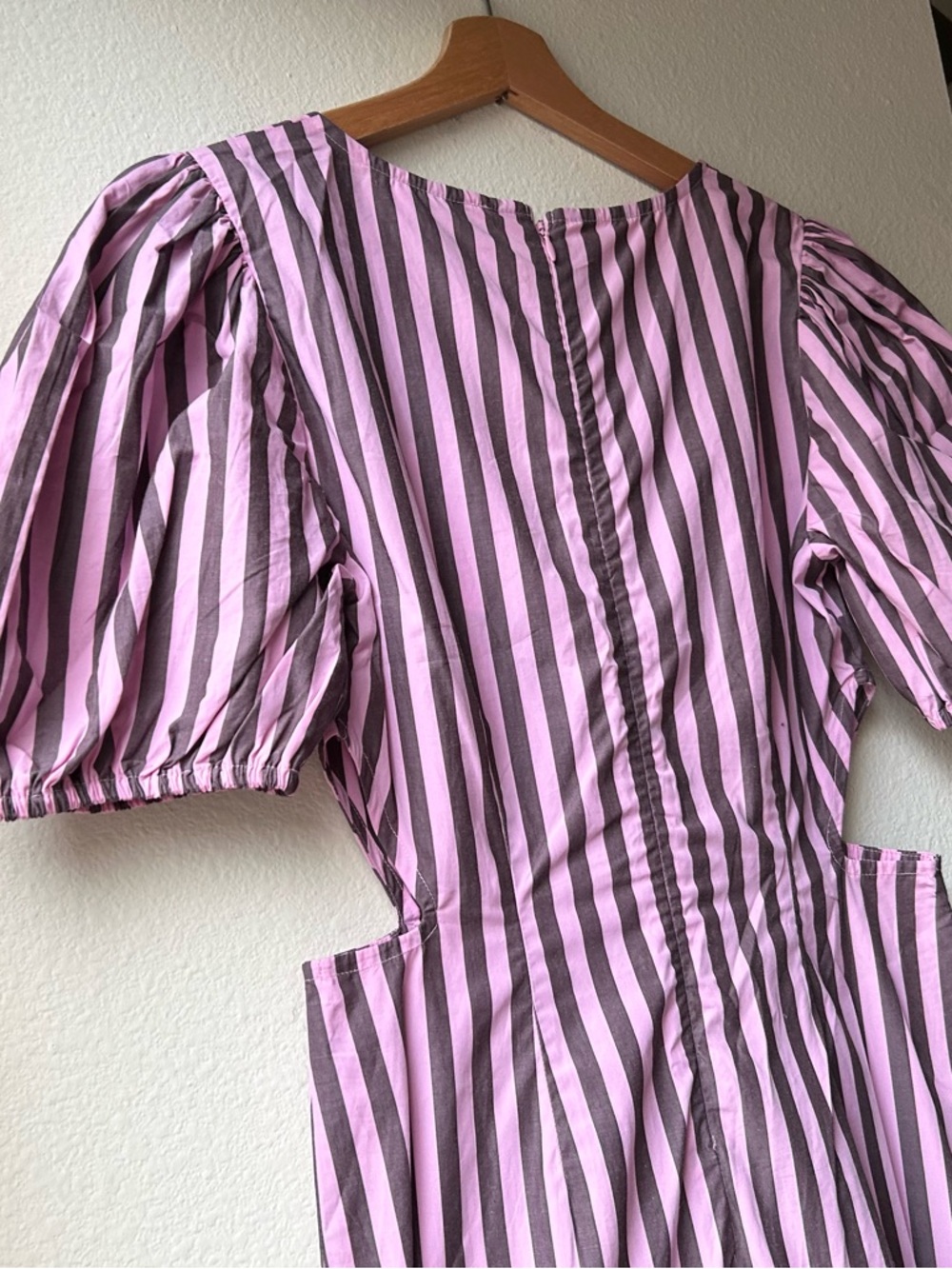 NWT Ganni Cutout Bonbon Purple Brown striped cotton-poplin maxi dress Sz 4 - Picture 10 of 15